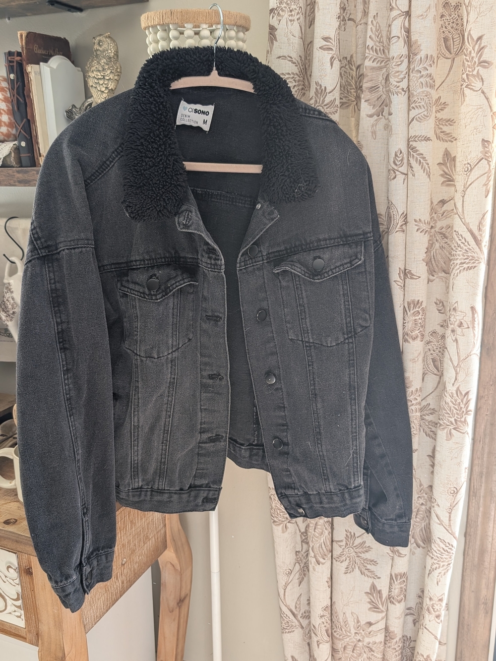 Ci Sono Black Denim Jacket with Sherpa Collar